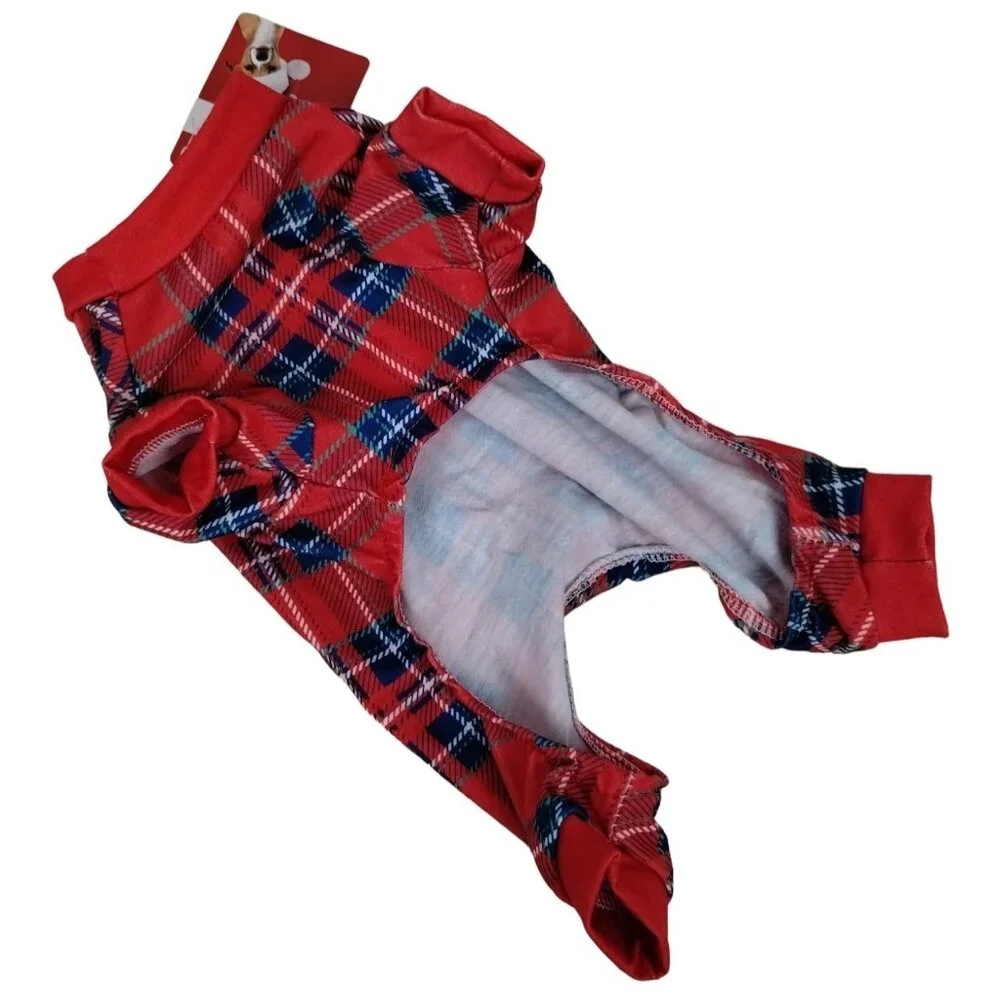 Pet Central Dog XS 8 inch Red Tartan Plaid Pajamas